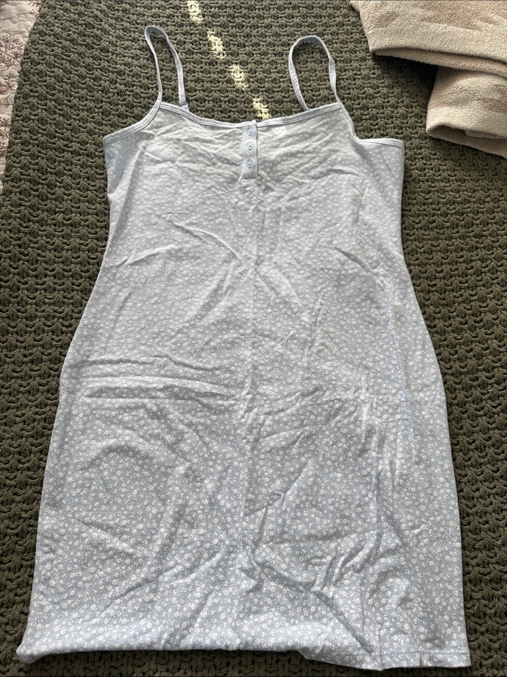 Light Blue Floral Spaghetti-Strap Chemise